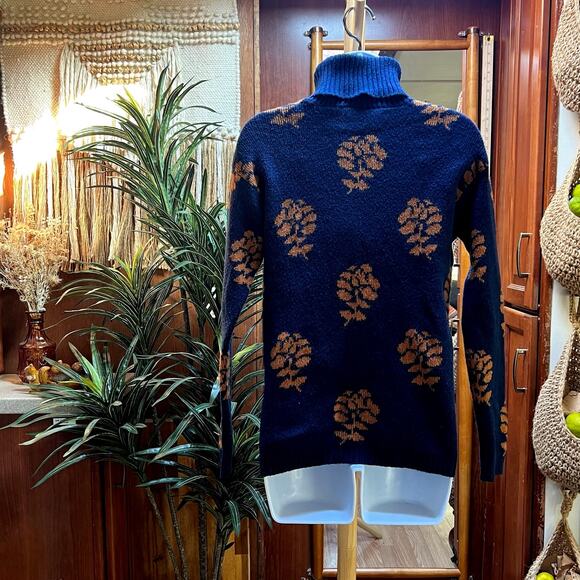 NWT St Johns Bay XS | Navy Turtleneck Sweater Button Side Pinecone Cottagecore - Picture 2 of 8